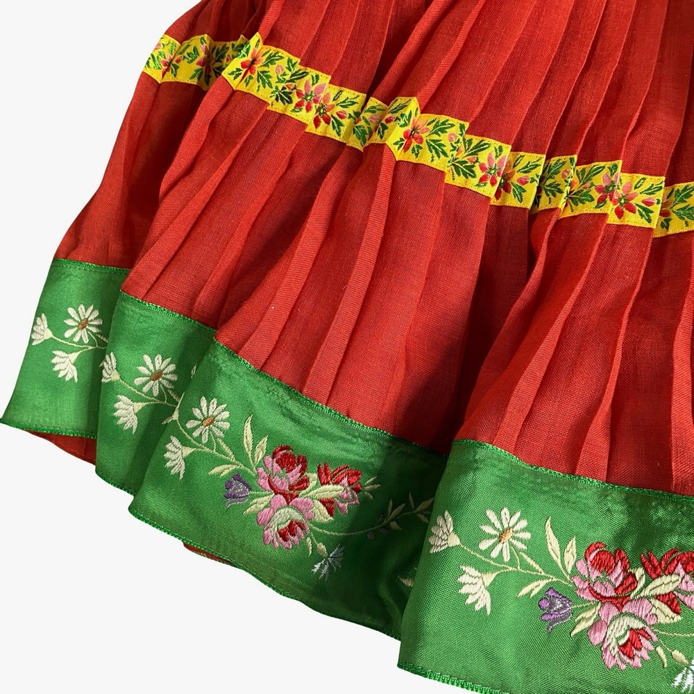 Kenzo Red Midi Skirt with Green Floral Border - Picture 11 of 16